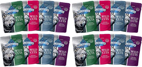 (16 Pack) BlueBuffalo Wildernes Wild cuts Variety Bundle 4 flover (4 Duck, 4 Salmon, 4 Beef, 4 Chicken) Cuts High Protein, Natural Wet Dog Food, Chunky Bites in Hearty Gravy, 3-oz Pouches