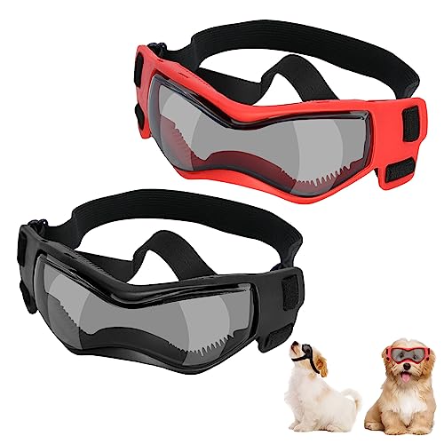 Dexspoeny Small Breed Dog Sunglasses Stylish Anti-UV Dog Goggles with Soft Frames for Cats and Puppies for Outdoor Activities, Riding, and Driving with Secure Elastic Straps-2 Pcs