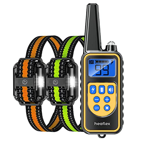 Heaflex Dog Shock Collar, Waterproof Rechargeable, 1640ft Dog Training Electric Collar Remote with LED Light, Beep, Vibration, Shock for Medium/Large Breed 2 Electronic Collars Dogs