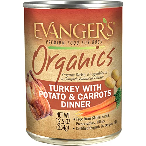 Evanger’s Organics Turkey with Potatoes & Carrots Dinner for Dogs – 12, 12.8 oz Cans