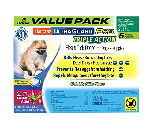 Hartz UltraGuard Pro Topical Flea & Tick Prevention for Dogs and Puppies, 5-14 lbs 6 Monthly Treatments