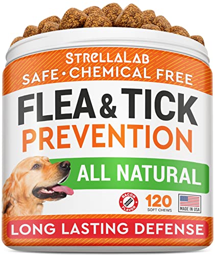 Natural Flea and Tick Prevention Chews for Dogs – Chewable Tablets for Dogs – All Breeds and Ages – Made in USA Flea and Tich Remover Supplement – Bacon – 120 Treats