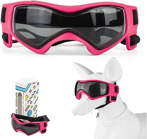 Shingoql Dog Goggles Easy Wear Small Dog Sunglasses Adjustable Anti-UV Waterproof Windproof Puppy Glasses for Small Breed to Medium Dog (Pink)
