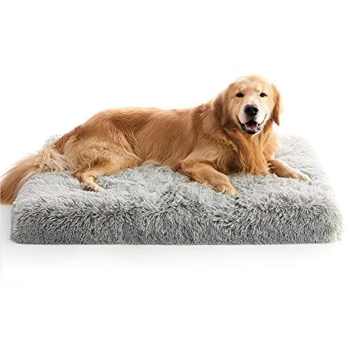 MIHIKK Large Dog Bed, Orthopedic Egg Crate Foam Dog Bed with Removable Washable Cover, Waterproof Dog Mattress Nonskid Bottom, Comfy Anti Anxiety Pet Bed Mat, 35×22 inch, Gray