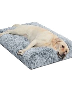 WAYIMPRESS Large Dog Crate Bed Crate Pad Mat for Medium Small Dogs&Cats,Fulffy Faux Fur Kennel Pad Comfy Self Warming Non-Slip Dog Beds for Sleeping and Anti Anxiety (41x27x4 Inch, Grey)