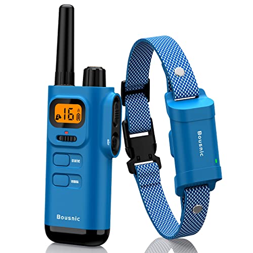 Bousnic Dog Shock Collar with Remote – 4000ft Dog Training Collar for Large Medium Small Dogs (8-120lbs) Waterproof Rechargeable E Collar with Beep Vibration Safe Shock Modes (Bright Blue)