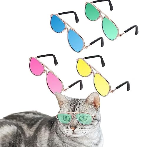 4PCS Pet Sunglasses, UV Protection Classic Retro Retro Dog Cat Sunglasses Round Metal Pet Glasses Party Cosplay Photo Props Aviator Eyewear