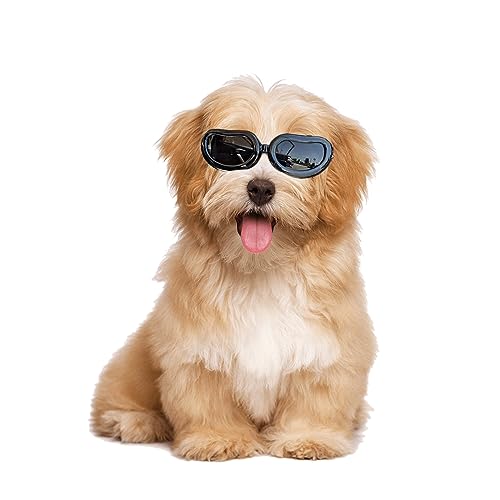 Billionchains Dog Sunglasses with Adjustable Straps Dog Goggles for Small Breed Windproof Proof UV Protection Small Dog Goggles -Black