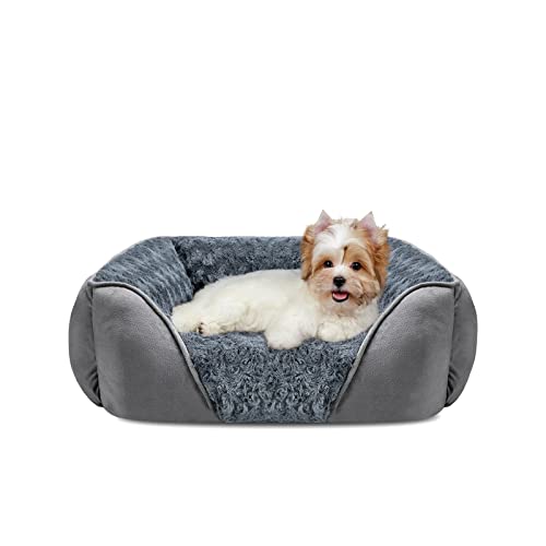 INVENHO Small Dog Bed for Large Medium Small Dogs, Rectangle Washable Dog Bed, Orthopedic Dog Bed, Soft Calming Sleeping Puppy Bed Durable Pet Cuddler with Anti-Slip Bottom S(20″x19″x6″)