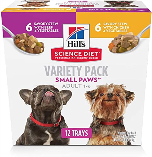 Hill’s Science Diet Adult Small Paws Wet Dog Food Variety Pack, Chicken & Vegetables, Beef & Vegetables, 3.5 oz. Cans, 12-Pack
