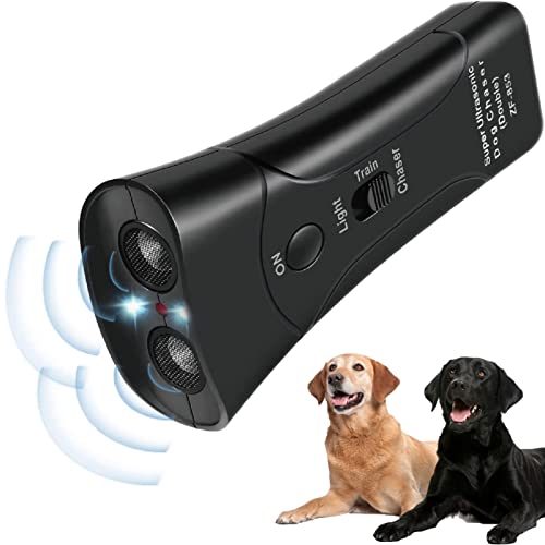 Dog Barking Control Devices, 2 in 1 Anti Barking Device & Dog Training Tool with Dual Sensor, 33Ft Range, Battery Power, 3 Mode Safe Handheld Ultrasonic Dog Barking Deterrent for Indoor Outdoor