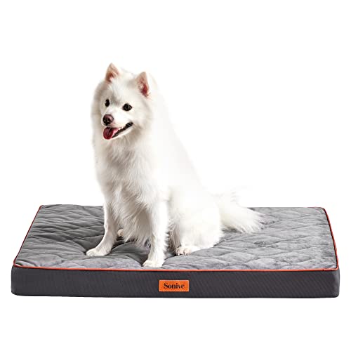 Sonive Large Waterproof Orthopedic Egg Crate Foam Dog&Cat Beds Supportive Dog Bed Matt for Medium Dogs Removable Washable Cover Oxford Fabric Bottom & Quilted Velvet Top, Suitable up to 75lbs