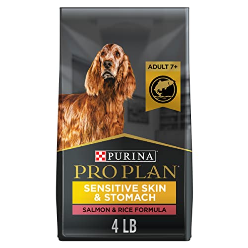 Purina Pro Plan Sensitive Skin & Stomach Dog Food, Dry Dog Food for SENIOR Dogs Adult 7+ Salmon & Rice Formula – 4 lb. Bag