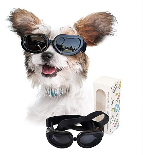 PETLESO Dog Goggles Small Breed, Dog Sunglasses Small Breed Eye Protectie Goggles for Small Dogs Outdoor Riding Driving, Black