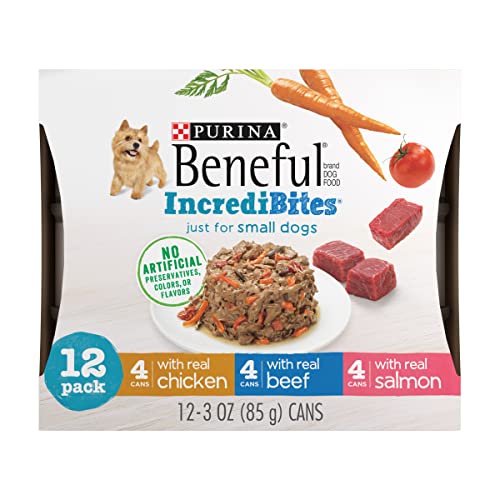 Purina Beneful Small Breed Wet Dog Food Variety Pack, IncrediBites With Real Beef, Chicken or Salmon – (2 Packs of 12) 3 oz. Cans