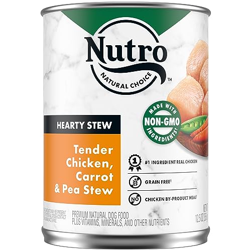 NUTRO HEARTY STEW Adult Natural Grain Free Wet Dog Food Cuts in Gravy Tender Chicken, Carrot & Pea Stew, 12.5 oz. Cans (Pack of 12)