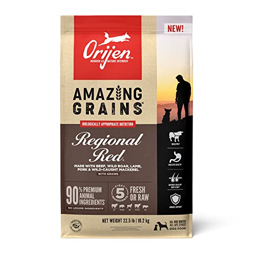ORIJEN AMAZING GRAINS REGIONAL RED Dry Dog Food, High Protein Dog Food for All Life Stages, Fresh or Raw Ingredients, 22.5lb