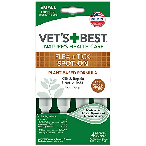 Vet’s Best Topical Flea & Tick Treatment for Dogs up to 15lbs, 4 Month Supply