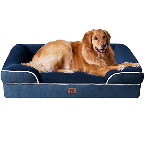 EHEYCIGA Orthopedic Dog Beds for Extra Large Dogs, Waterproof Memory Foam XL Dog Bed with Sides, Non-Slip Bottom and Egg-Crate Foam Big Dog Couch Bed with Washable Removable Cover, Navy