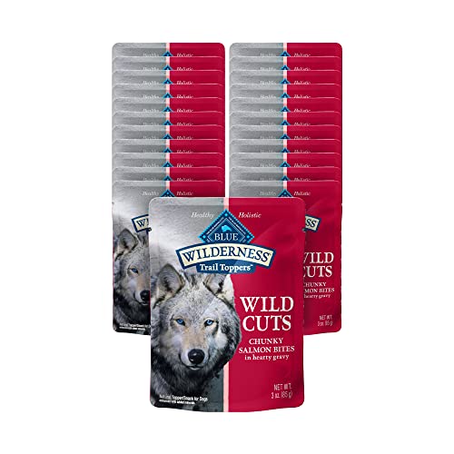 Blue Buffalo Wilderness Trail Toppers Wild Cuts High Protein Natural Wet Dog Food, Chunky Salmon Bites in Hearty Gravy 3-oz pouches (Pack of 24)