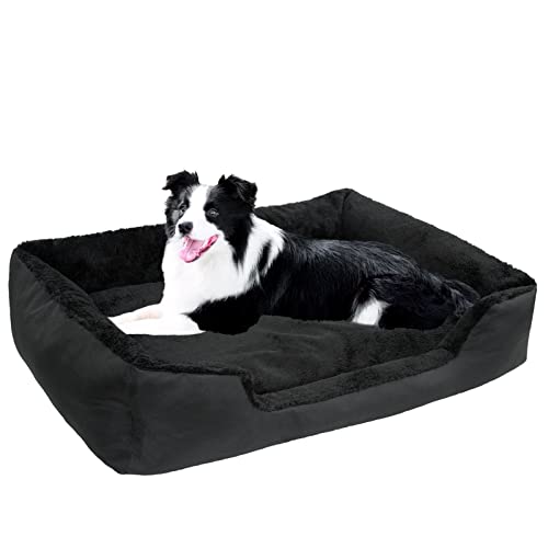 Dog Beds for Large Dogs Washable and Waterproof Dog Couch Dog beds & Furniture Soft Raised Cooling Removable Dog Bed with Anti-Slip Bottom Black L