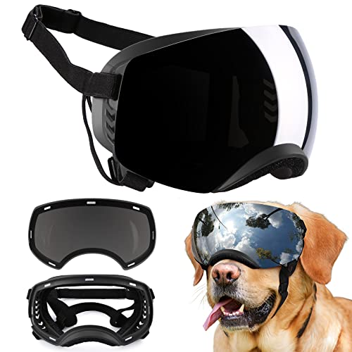 Dog Goggles, Ownpets Goggles with Adjustable Strap, Magnetic Design, Detachable Lens and UV Protection for Middle-Large Size Dog, Alaskan Malamute, Samoyed, Labrador and Border Collie (Black)