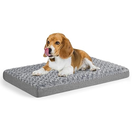 Sivomens Dog Bed, Dog Beds for Medium Dogs Washable, Dog Crate Pads with Removable Cover & Ultra Comfy Faux Fur, Soft Plush Puppy Pet Beds Mat, Supports Dogs up to 30 Lbs, 29 * 18 * 3, Grey, Medium