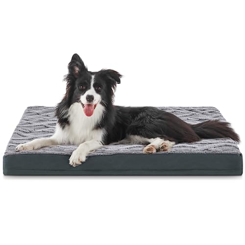 INVENHO Dog Beds for Large Dogs, Soft Plush Orthopedic Dog Bed, Waterproof Dog Crate Bed with Removable Cover and Nonskid Bottom, Egg Crate Foam Pet Bed Mat, Machine Washable (36″x27″x3″)