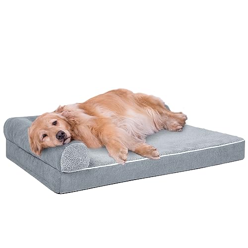 Memory Foam Dog Beds for Medium Dogs, Orthopedic Dog Bed Washable with Removable Cover and Waterproof Liner, Couch Pet Bed Sofa with Sides and Nonskid Bottom, 30 x 20 Inch, Grey