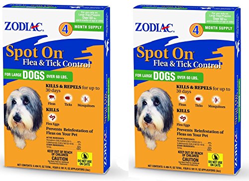 (2 Packages) Zodiac Flea & Tick Spot On for Large Dogs Over 60 lbs/4-pk each