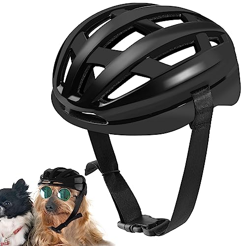 Dog Helmets for Small Medium Dogs, Ventilated Dog Motorcycle Helmet Safety Hat, Pet Helmets Cap with Adjustable Strap for Kitties Doggies Puppies, Outdoor Biking, Motorcycling,Walking (Black, Medium)