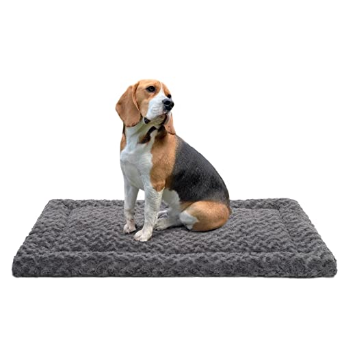 Washable Dog Bed Mat Reversible Dog Crate Pad Soft Fluffy Pet Kennel Beds Dog Sleeping Mattress for Large Jumbo Medium Small Dogs, 35 x 22 Inch, Gray