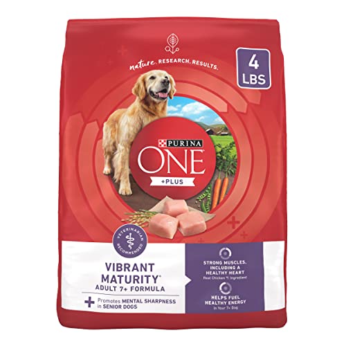 Purina ONE High Protein Dry Senior Dog Food Plus Vibrant Maturity Adult 7 Plus Formula – (4) 4 lb. Bags