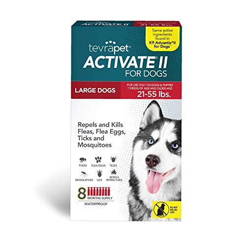 TevraPet Activate II Flea and Tick Prevention for Dogs | Large Dogs 21-55 lbs | Fast Acting Flea Drops | 8 Month Supply | Vet Quality Protection
