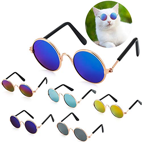 6 Pieces Cat Sunglasses Funny Pet Sunglasses Small Dog Sunglasses Classic Retro Circular Pomeranian Sunglasses Eyewear Photos Props Accessories Cosplay Glasses
