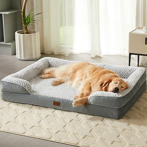LNSSFFER Orthopedic Large Dog Bed, Sofa Dog Bed for Large Dogs. Egg Crate Foam Large Dog Bed with Removable Washable Pillow Cover, Waterproof Dog Couch Bed with Anti-Slip Bottom, Pet Bed.