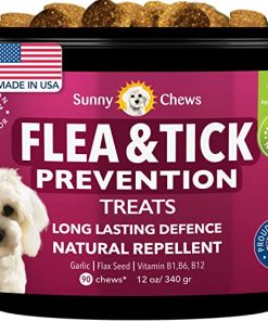 SUNNYCHEWS Flea and Tick Prevention for Dogs| Dog Flea & Tick Control Chewable| Dog Flea Treatment with Bacon Flavor| Natural Flea and Tick for Dogs| Dog Flea with Hemp, Garlic, Flaxseed, 12oz 90 chew
