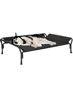 Veehoo Cooling Elevated Dog Bed, Dog Cots Beds for Large Dogs, Raised Dog Bed with Guardrail & Slope Headrest, Durable & Breathable Teslin Mesh, Dog Sofa Bed for Indoor & Outdoor, Large, Black