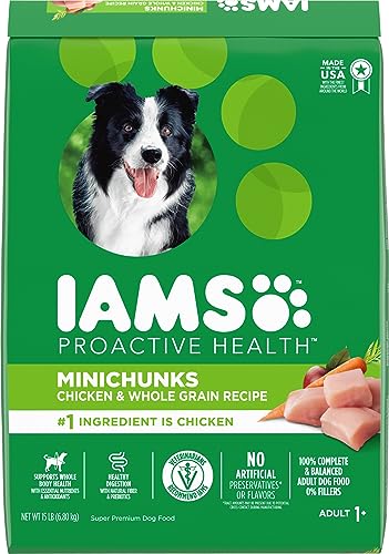 IAMS Adult Minichunks Small Kibble High Protein Dry Dog Food with Real Chicken, 15 lb. Bag