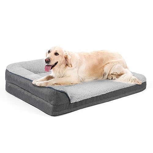 Sicilaien Dog Bed for Medium Large Dogs, Orthopedic Egg Crate Foam Dog Sofa Bed, Cozy Pet Bed with L-Shaped Bolster Removable Washable Cover and Nonskid Bottom, Dog Couch Bed 42×32 inch