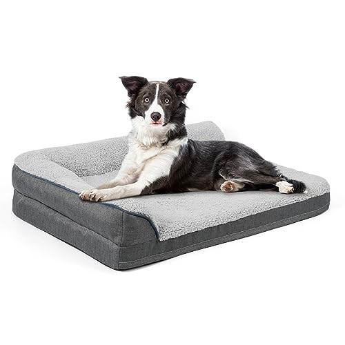 Sicilaien Dog Bed for Medium Large Dogs, Orthopedic Egg Crate Foam Dog Sofa Bed, Cozy Pet Bed with L-Shaped Bolster Removable Washable Cover and Nonskid Bottom, Dog Couch Bed 36×27 inch