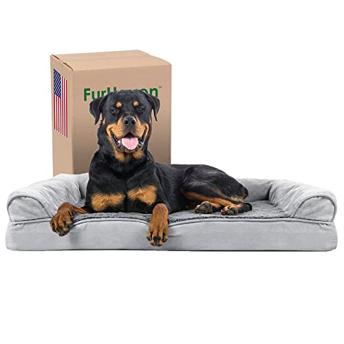 Furhaven Orthopedic Dog Bed for Large Dogs w/ Removable Bolsters & Washable Cover, For Dogs Up to 95 lbs – Plush & Suede Sofa – Gray, Jumbo/XL
