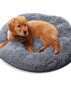 Active Pets Plush Calming Donut Dog Bed – Anti Anxiety Bed for Dogs, Soft Fuzzy Comfort – for Small Dogs and Cats, Fits up to 25lbs, 23″ x 23″ (Small, Dark Grey)