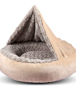 GASUR Small Dog Bed & Cat Bed, Round Donut Calming Dog Beds for Small Dogs, Anti-Anxiety Cave Bed with Hooded Blanket, Cozy Puppy Bed and Cat Beds for Indoor Cats, Machine Washable Pet Bed 23″