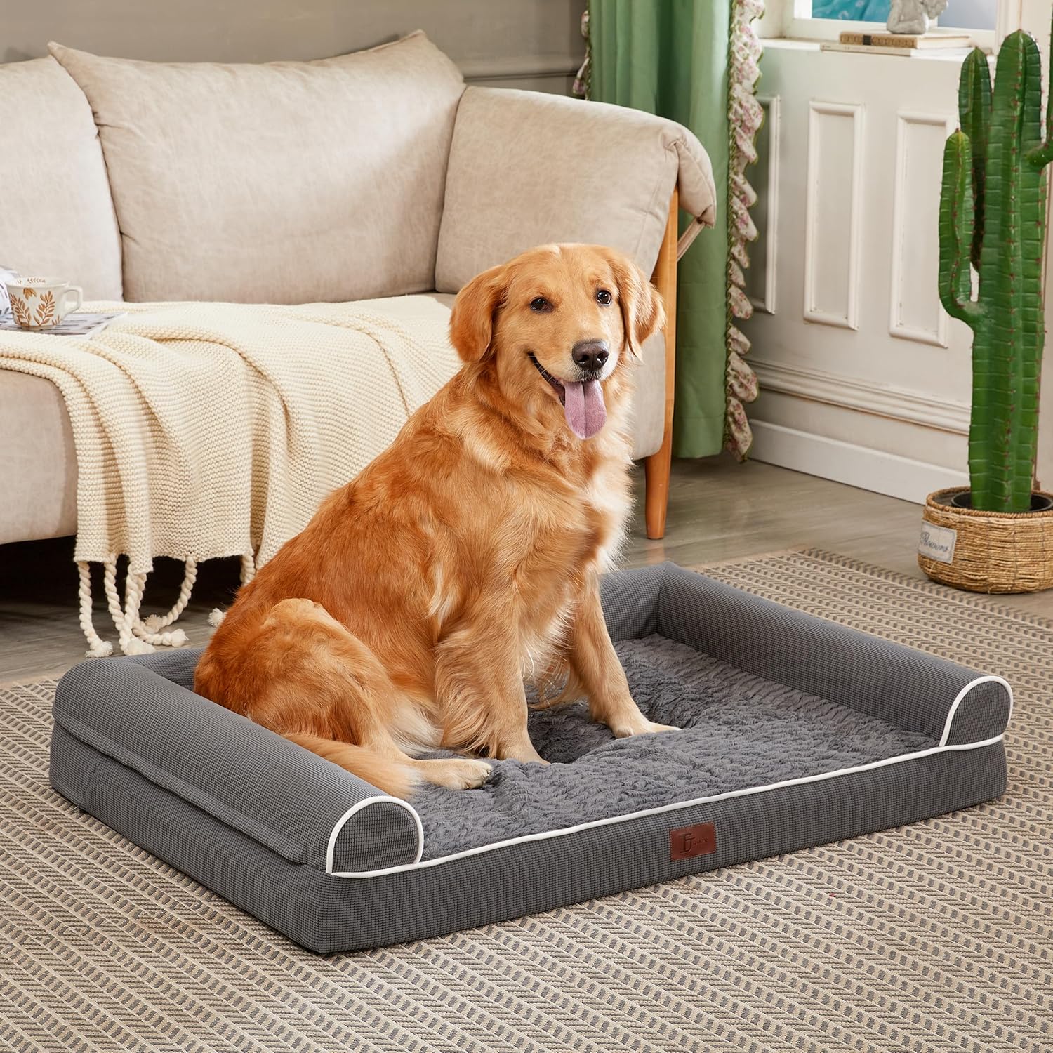 Orthopedic Dog Beds for Large Dogs,Waterproof Lined Egg Crate Foam Pet Bed Mat with Removable and Washable Cover and Non Slip Bottom,Dog Sofa Bed