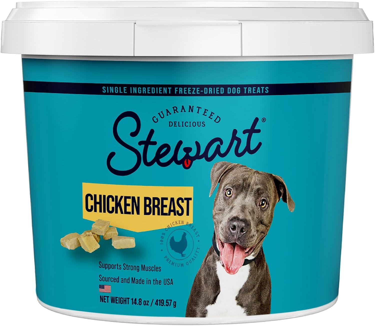 Stewart Freeze Dried Dog Treats, Chicken Breast, 14.8 oz Grain Free Gluten Free, Resealable Tub, Single Ingredient, Training Treat in Beef Liver, Salmon, Chicken Liver Chicken Breast 4, 14, 21 oz